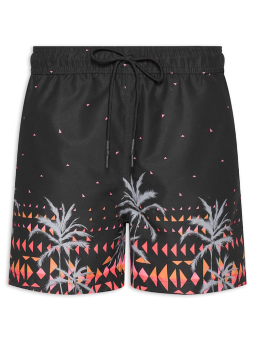 Short Masculino Beachwear Estampado - Preto