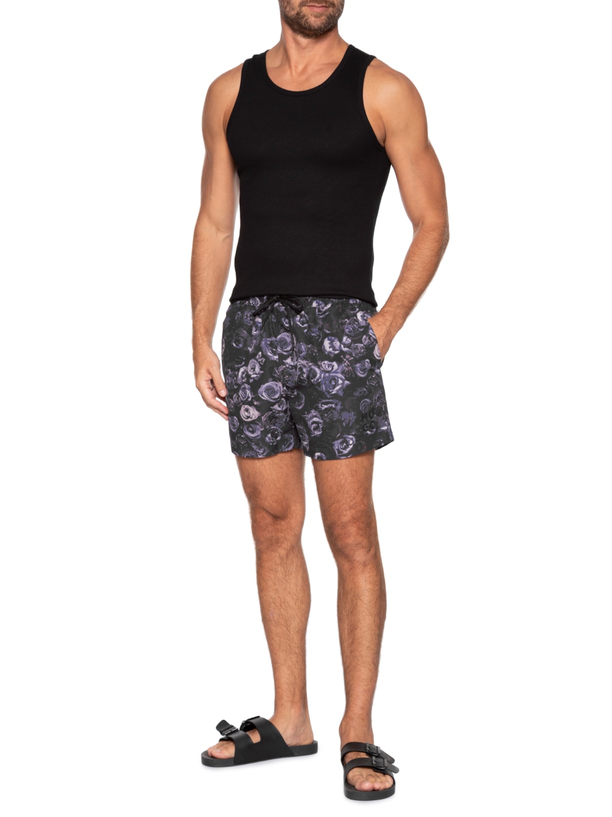 Short Masculino Beachwear Roze Preto Hugo