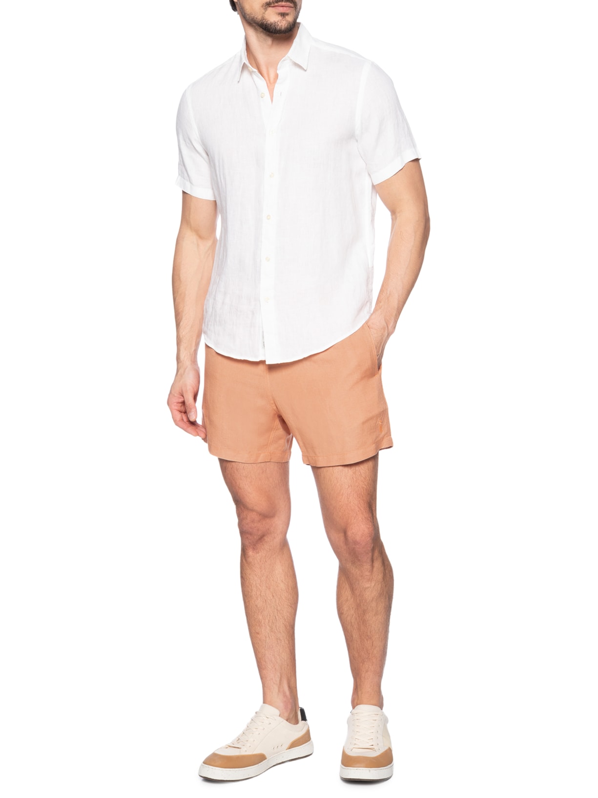 Short Masculino Blend Linen Laranja Pineapple