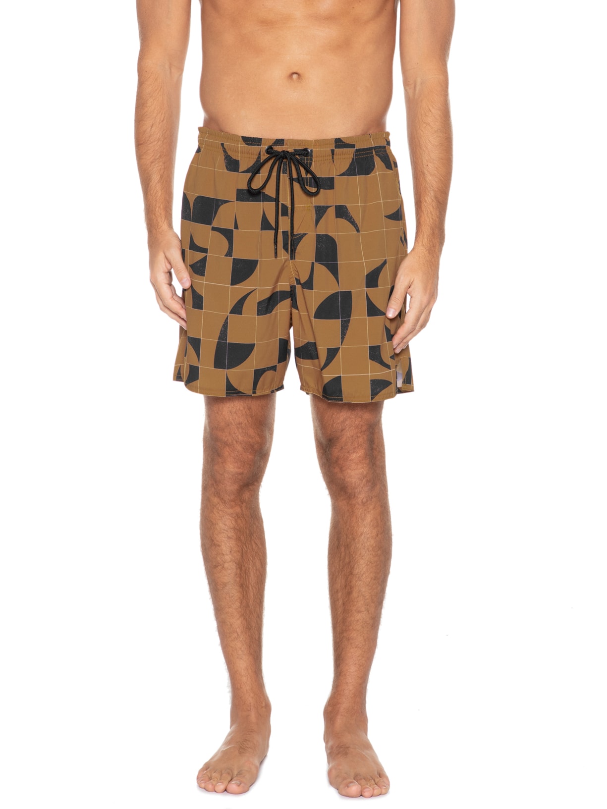 Short Masculino Boardshort Grid Marrom Von Der Volke