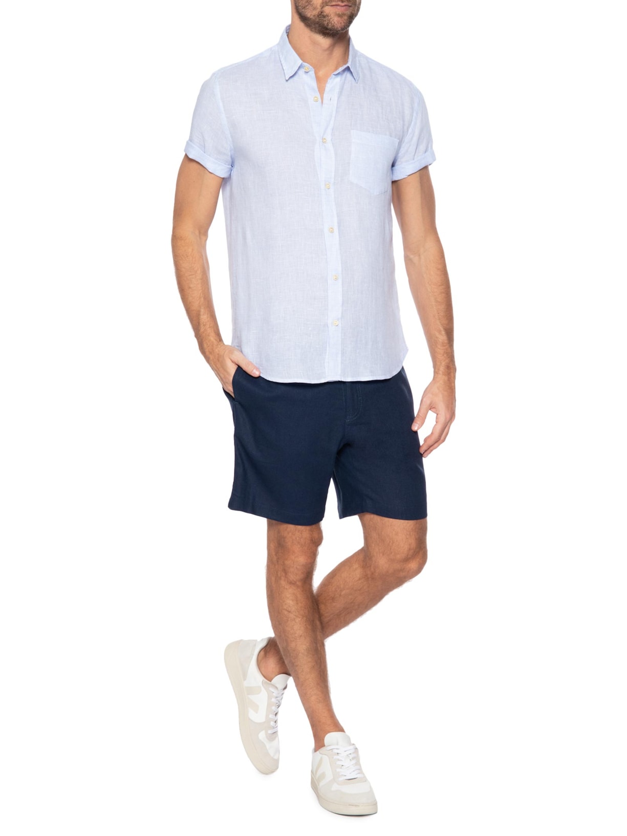 Short Masculino California 70 Linho Azul Jab