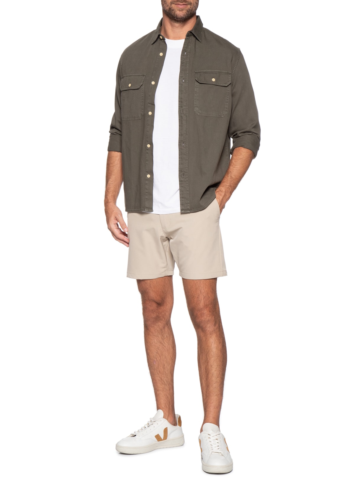 ?Short Masculino Casual com Cós Elástico Bege '2 Essential