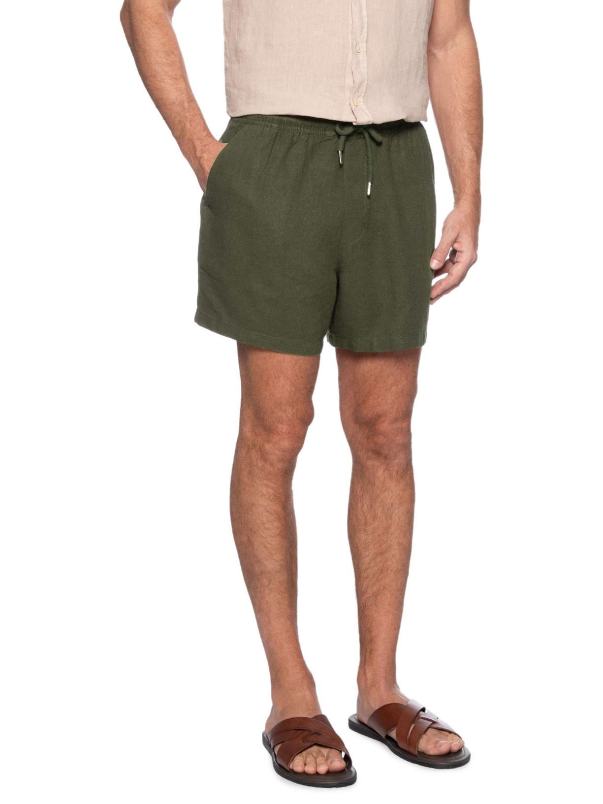 Short Masculino Casual Linho Plus Verde Reserva