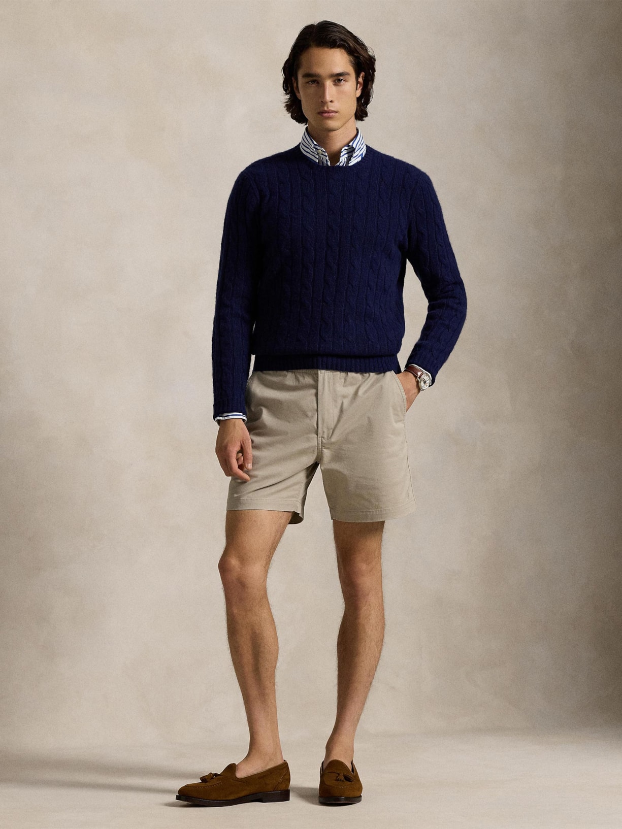 Short Masculino Classic Fit Prepster Stretch Twill Bege Polo Ralph Lauren