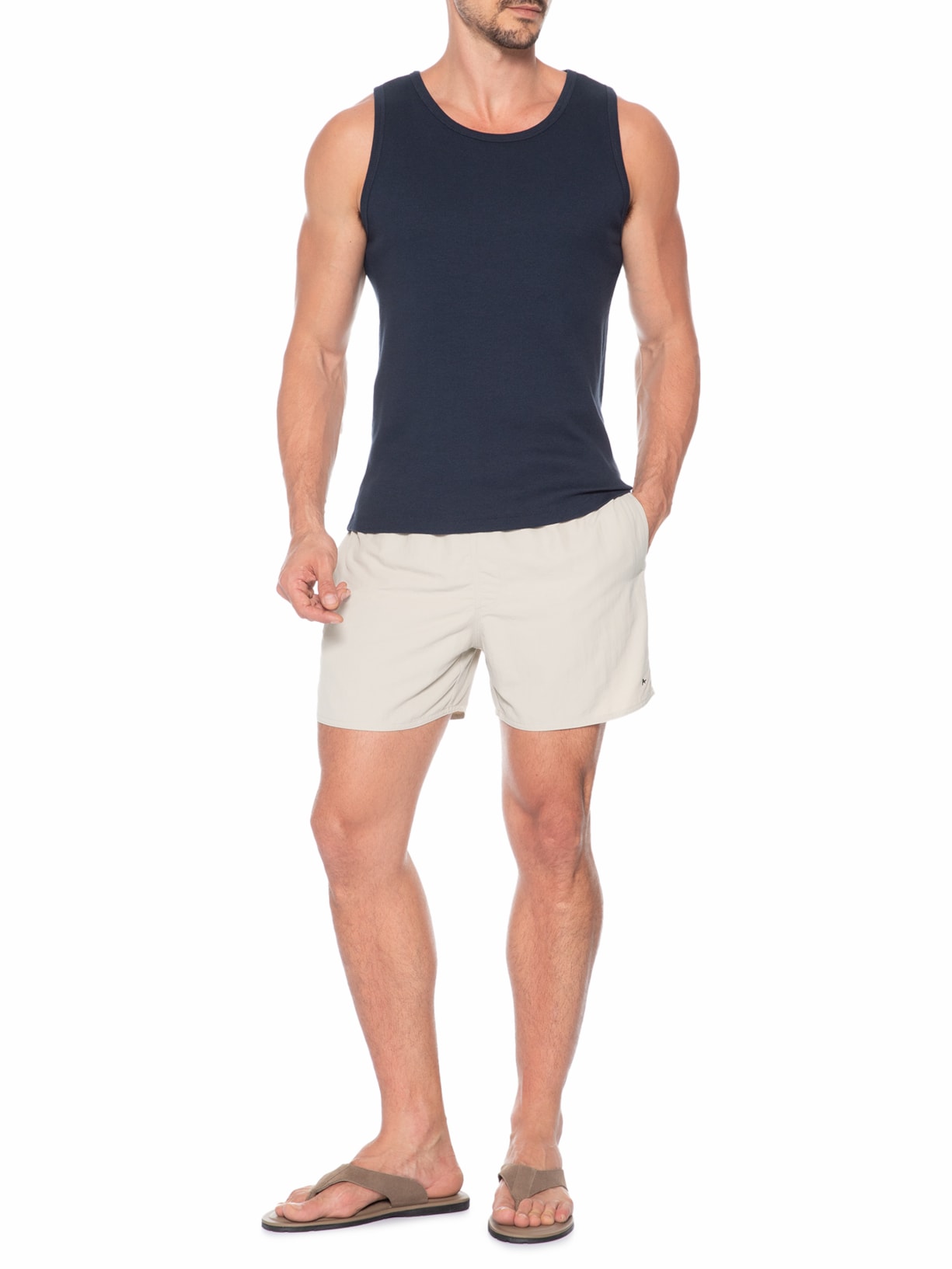 Short Masculino Com Elástico Mescla Color Bege Aramis