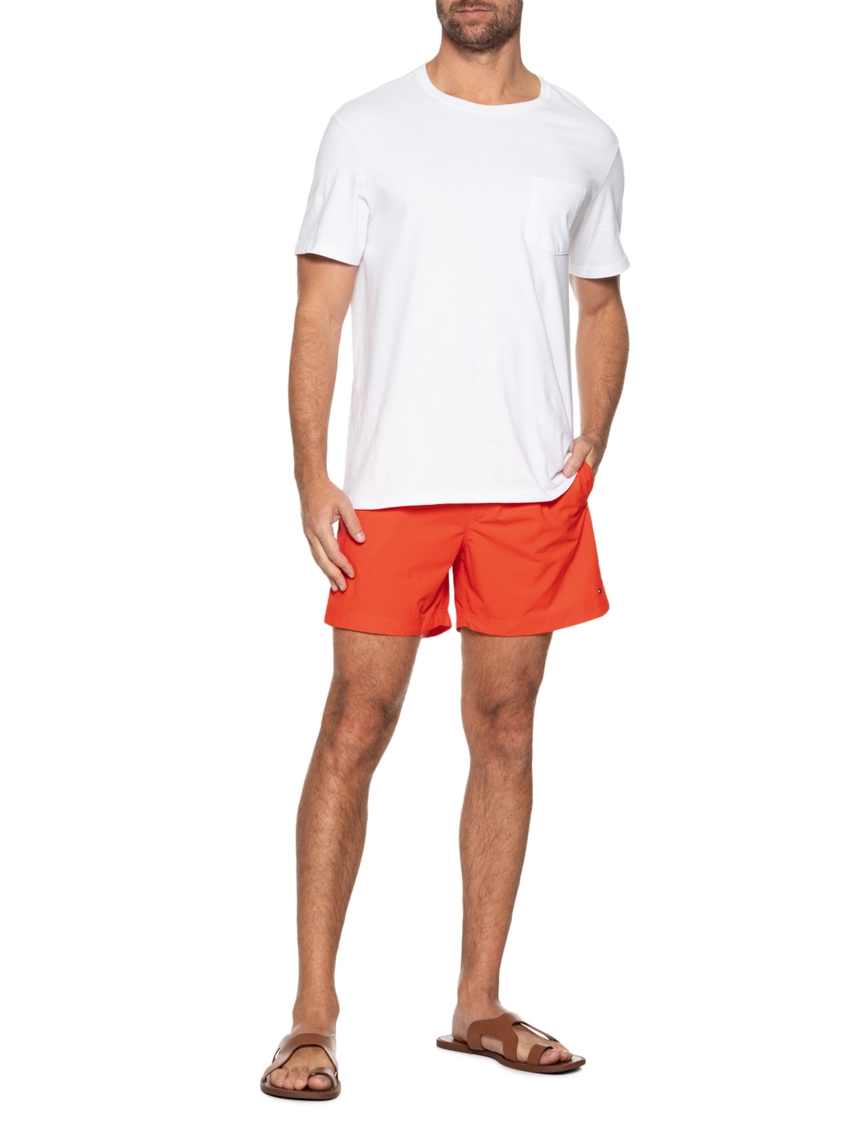 Short Masculino Core Solid Medium Drawstring Laranja Tommy Hilfiger