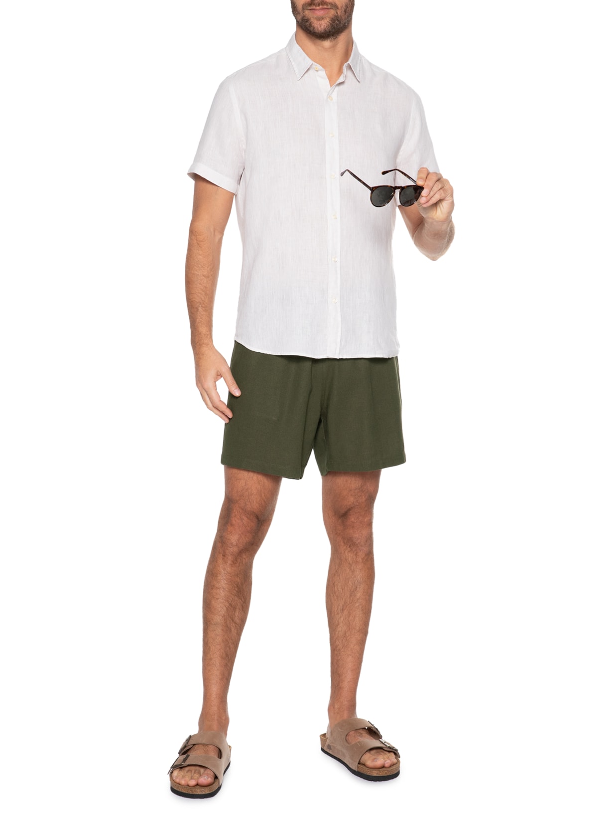 Short Masculino De Linho Verde Barche