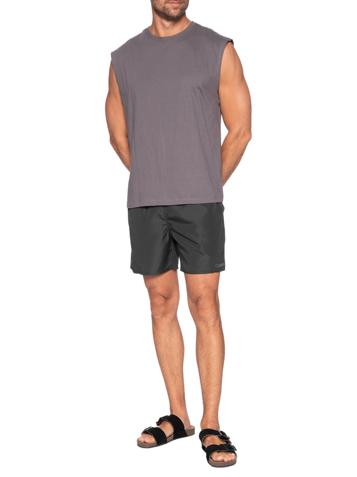 Short Masculino De Praia Com Cós Ajustável Preto Calvin Klein Jeans