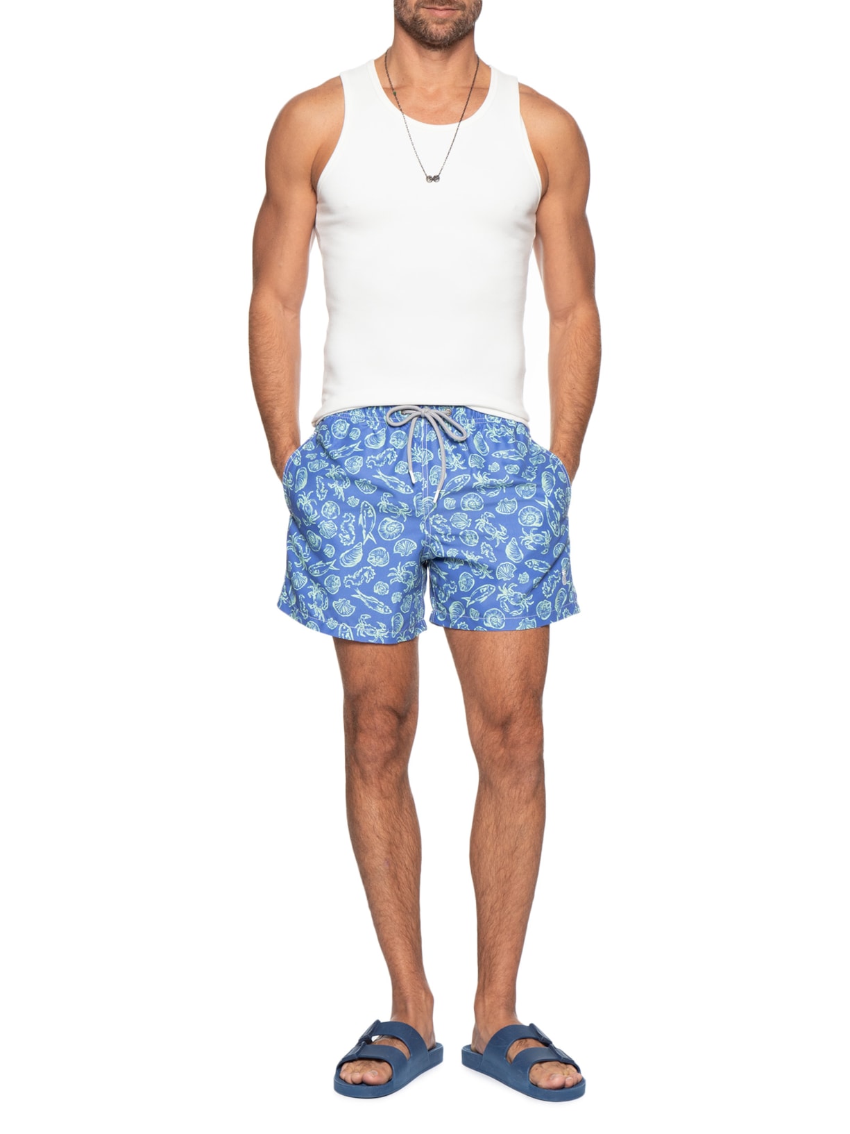 Short Masculino De Praia Estampa Marítimo Azul Pineapple
