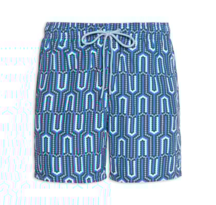 Short Masculino De Praia Estampado Com Cordão - Azul