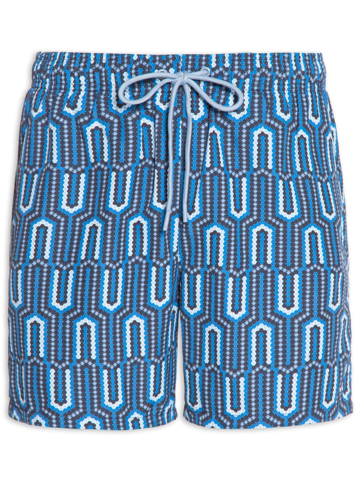 Short Masculino De Praia Estampado Com Cordão - Azul