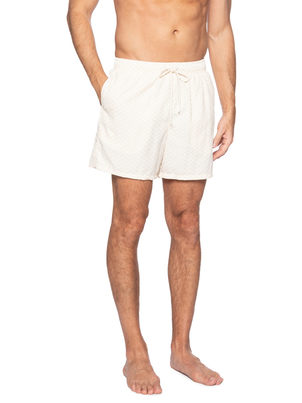 Short Masculino De Praia Estampado Com Cordão Bege Tommy Hilfiger