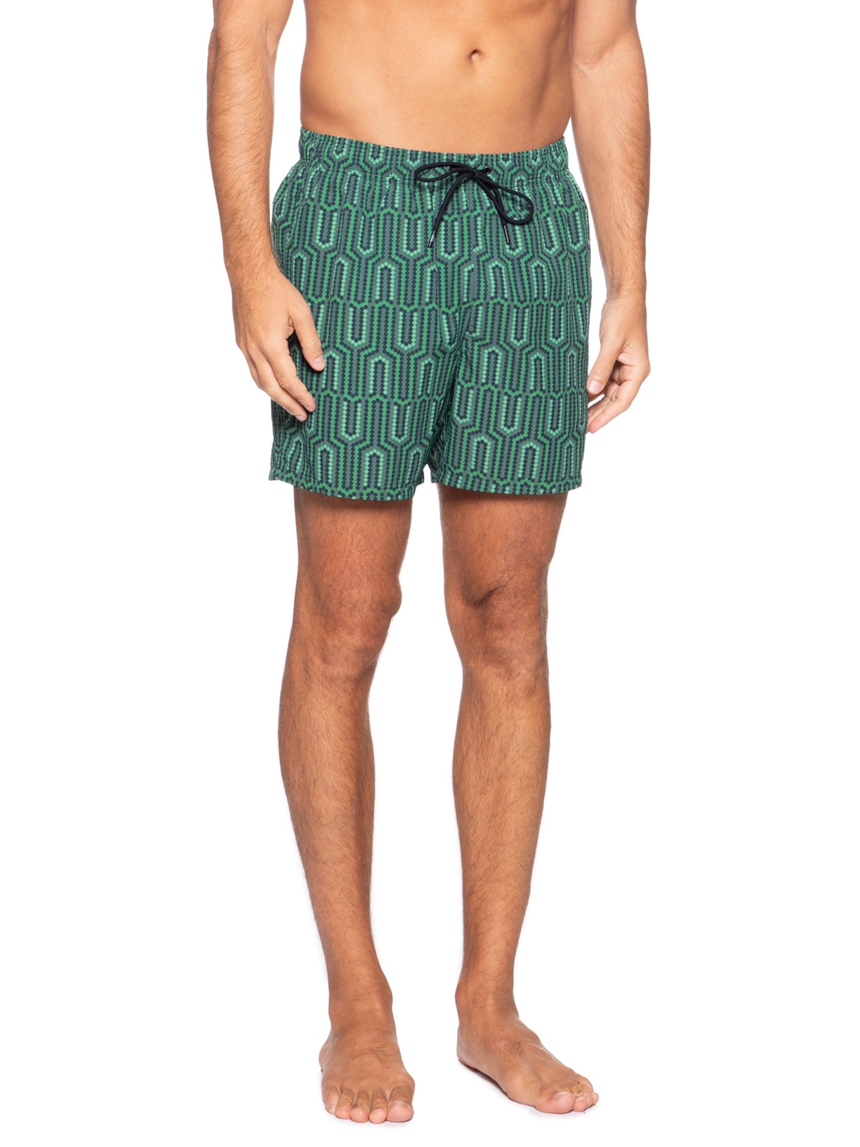 Short Masculino De Praia Estampado Com Cordão Verde Tommy Hilfiger
