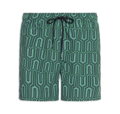 Short Masculino De Praia Estampado Com Cordão - Verde