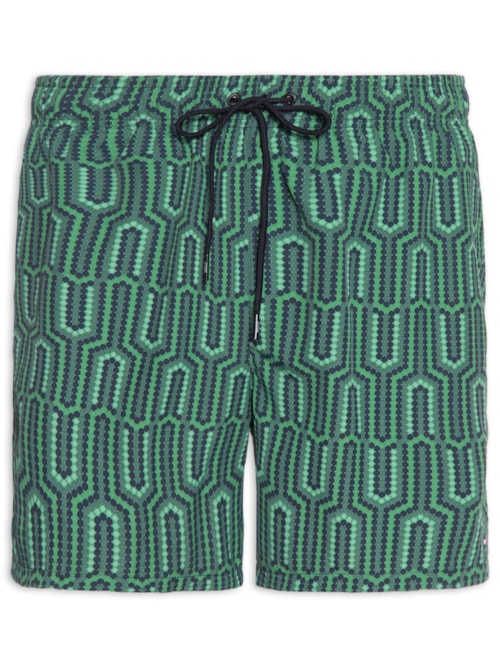 Short Masculino De Praia Estampado Com Cordão - Verde