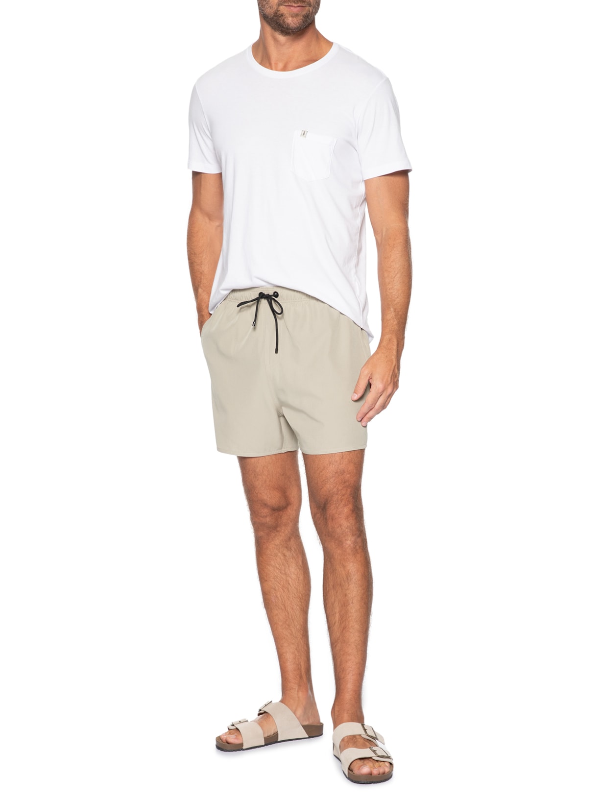 Short Masculino De Praia Liso Básico Bege Reserva