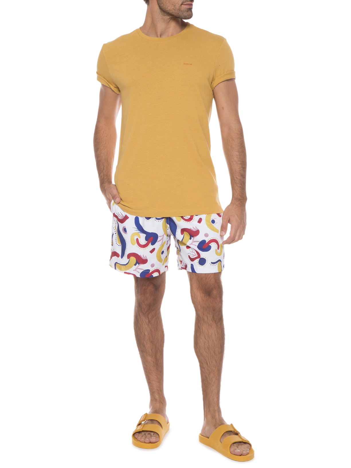 Short Masculino Elástico Estampado Colore Branco Barche