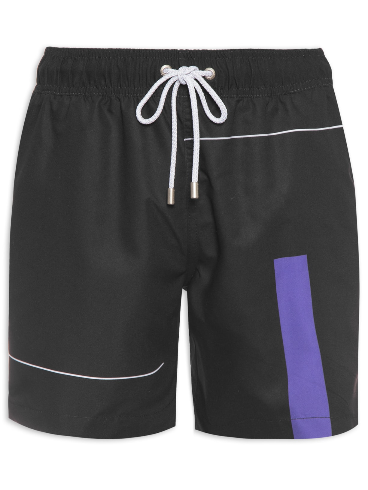 Short Masculino Elástico Estampado Localizado - Preto