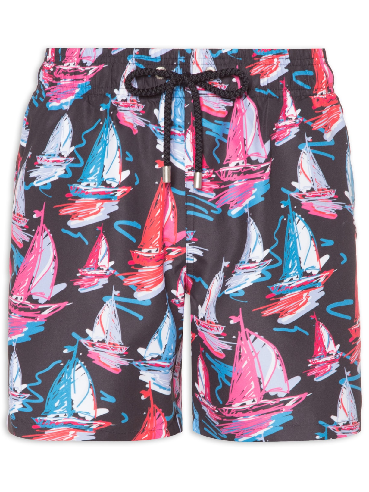 Short Masculino Elástico Estampado - Preto