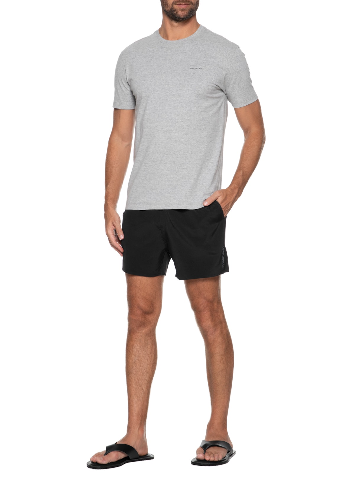 Short Masculino Elástico Liso Com Logo Lateral - Calvin Klein Jeans - Preto