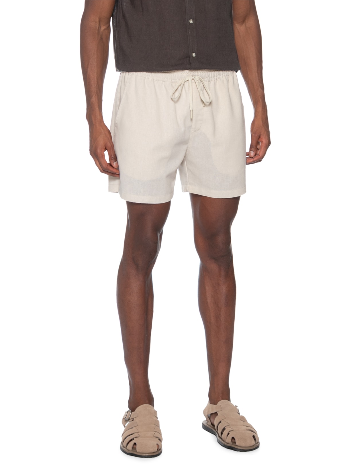 Short Masculino Em Misto Linho Bege Basiq Men