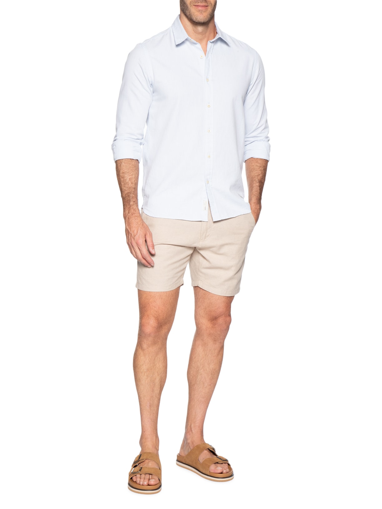 Short Masculino Em Misto Linho Marrom '2 Essential