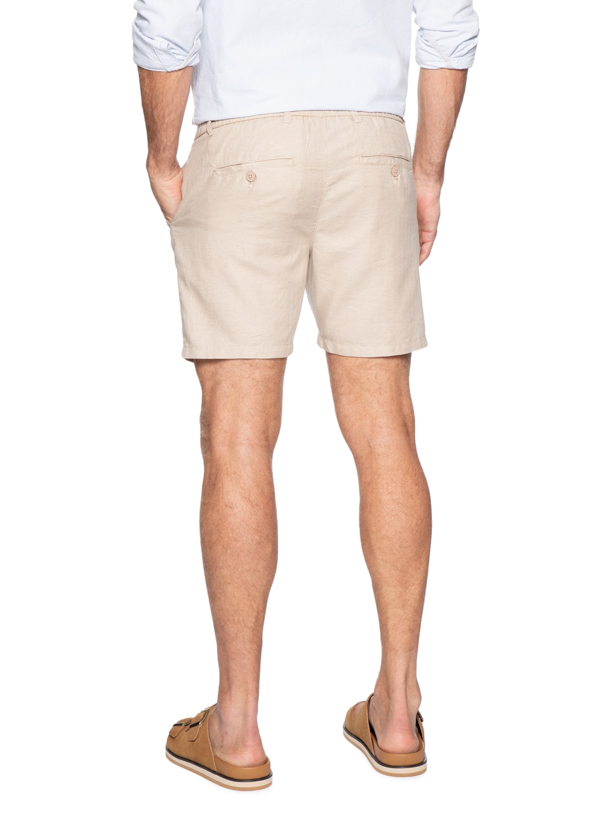 Short Masculino Em Misto Linho Marrom '2 Essential