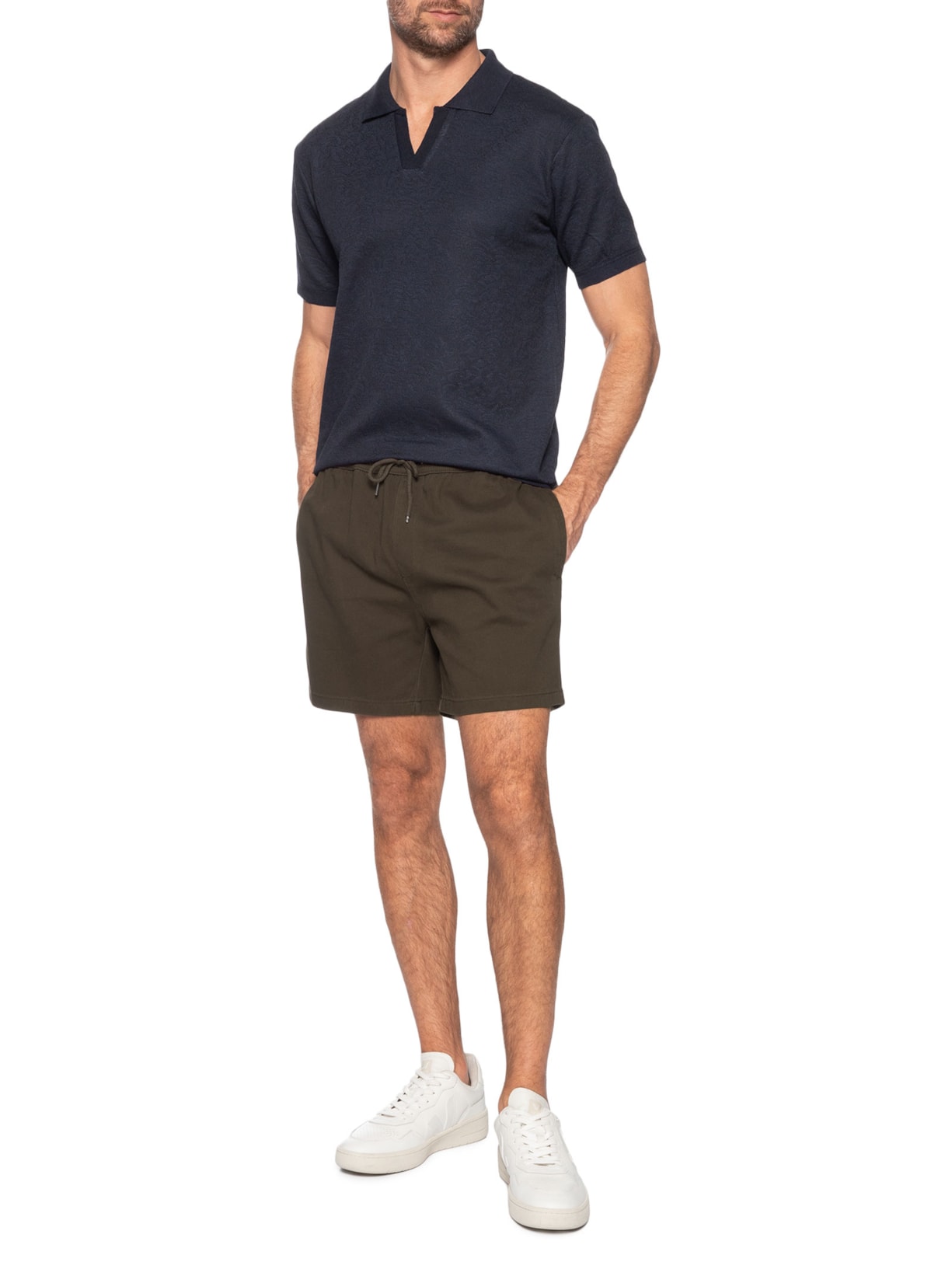 Short Masculino Em Sarja Com Elástico No Cós Marrom Basiq Men