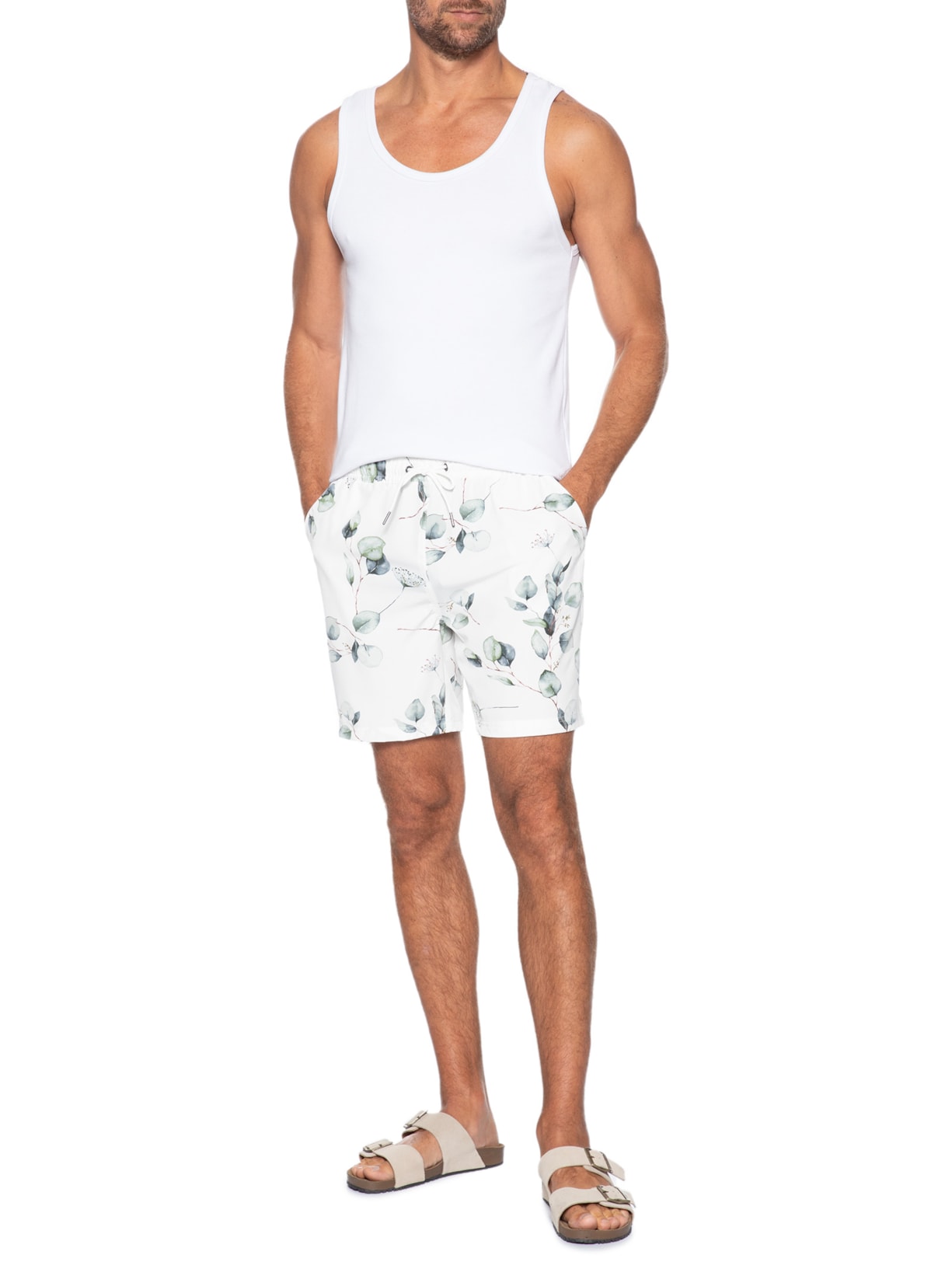 Short Masculino Estampado Beachwear Branco Basiq Men