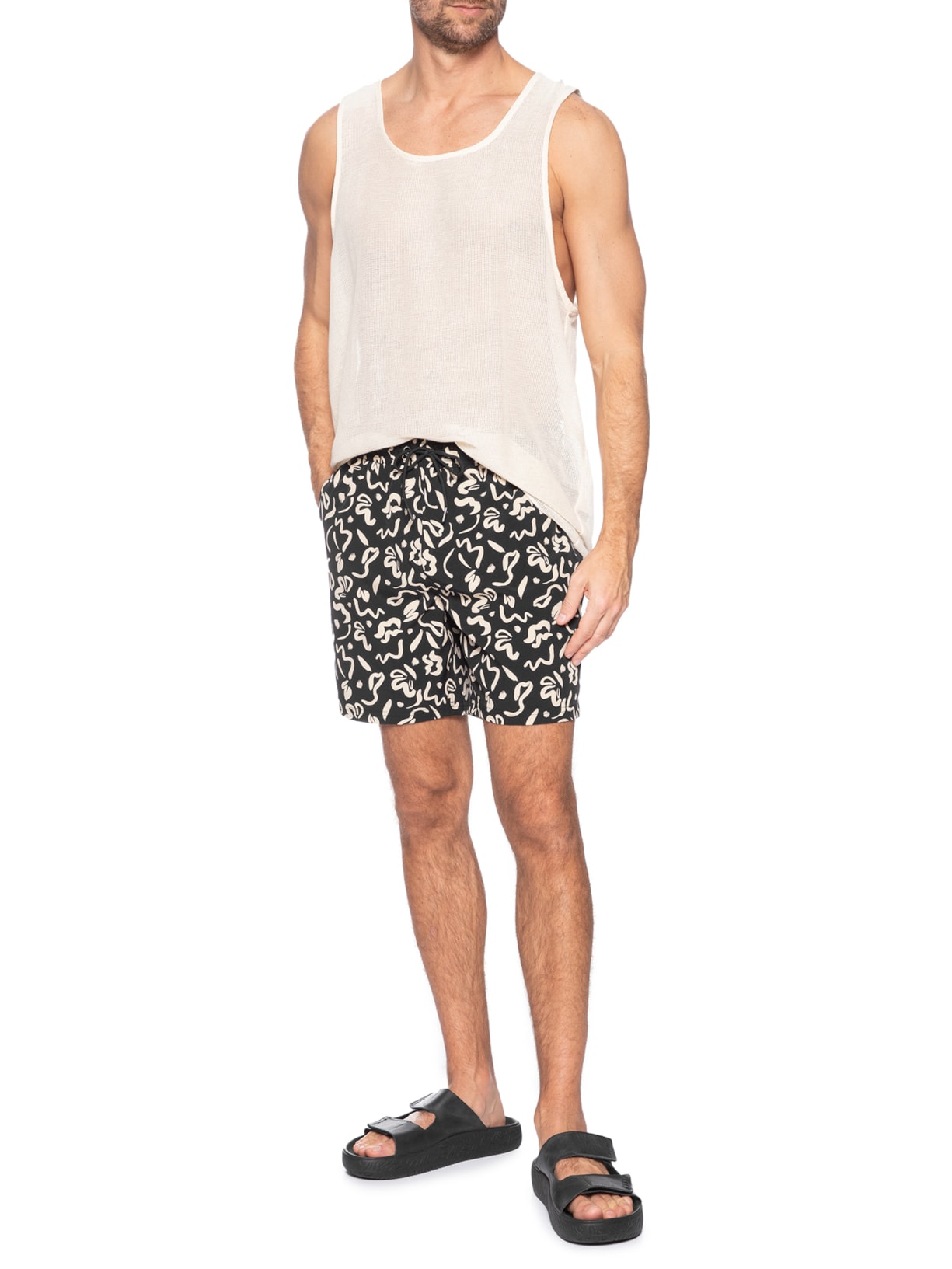 Short Masculino Estampado Beachwear Preto Basiq Men