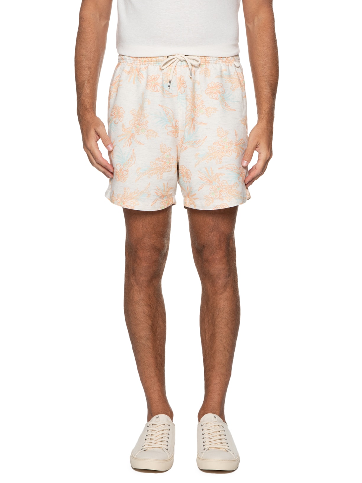 Short Masculino Linho Estampado Flora Branco Pineapple