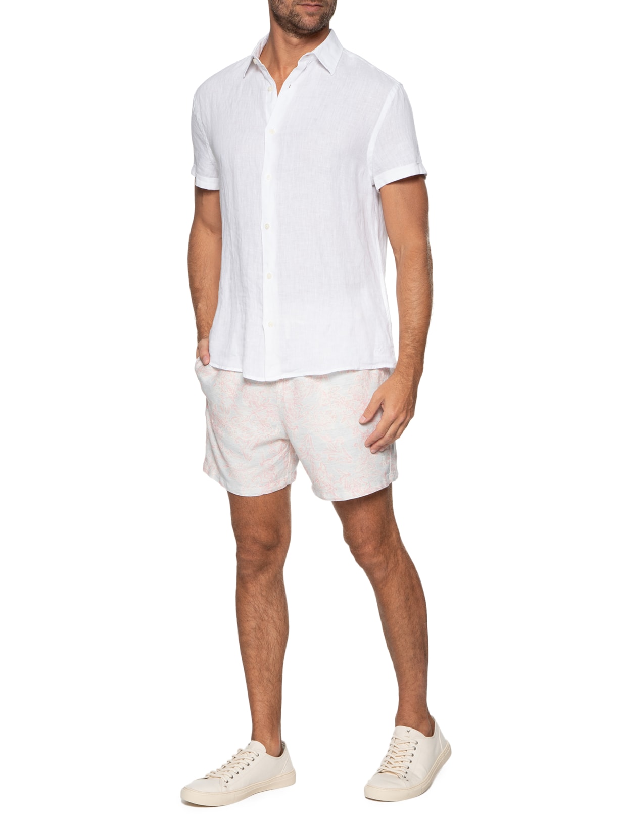 Short Masculino Linho Estampado Flower Vibe Azul Pineapple