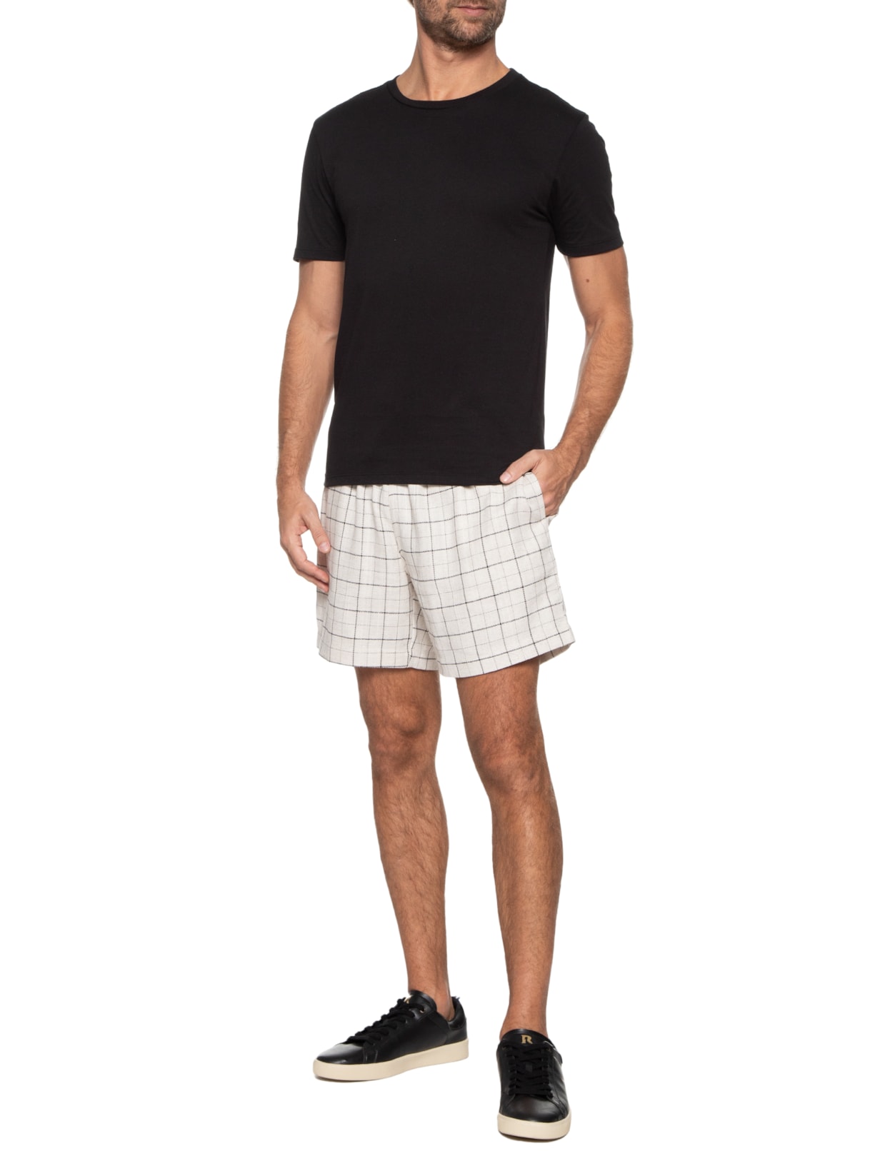 Short Masculino Linho Xadrez Bege Barche