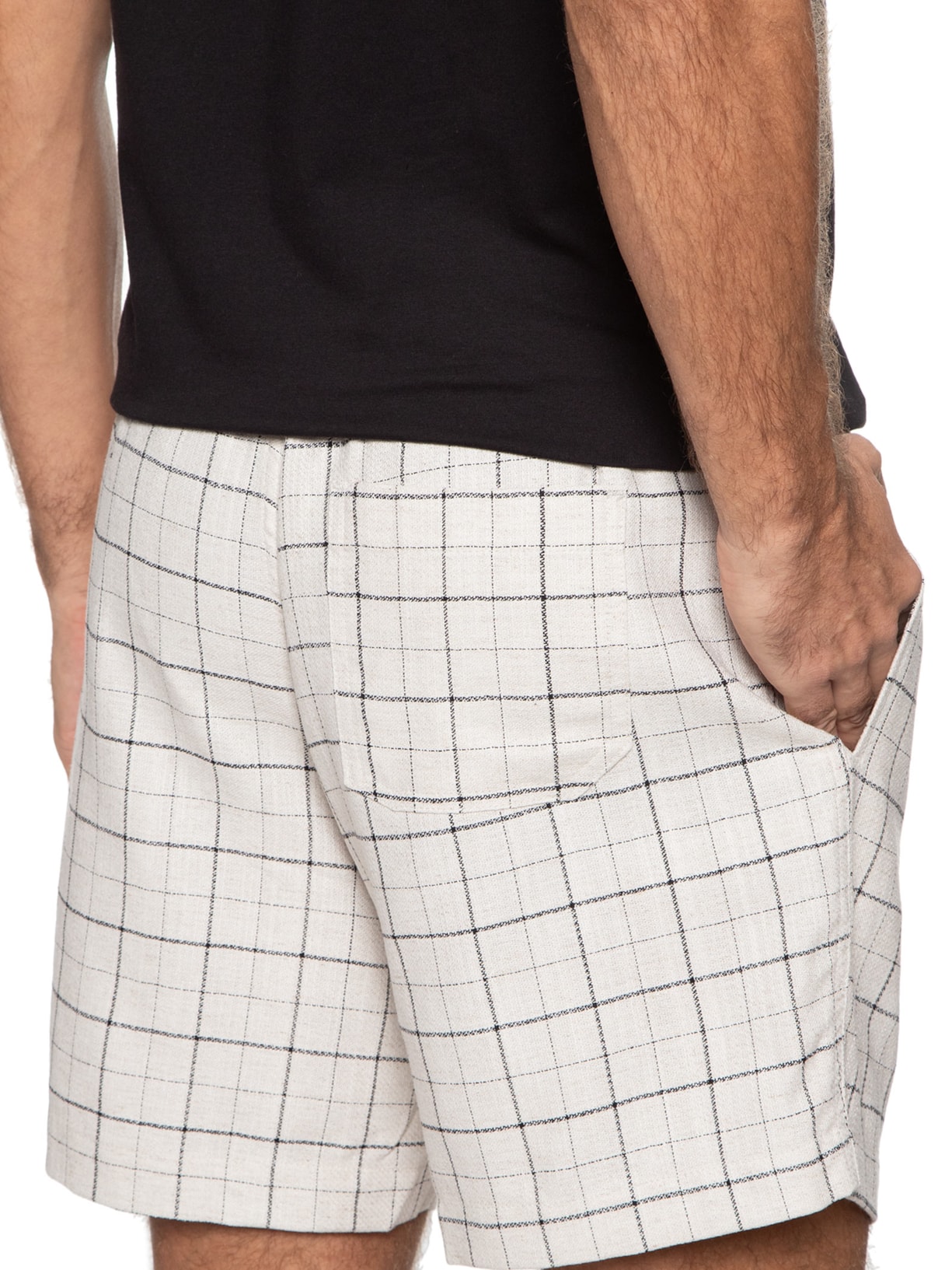 Short Masculino Linho Xadrez Bege Barche