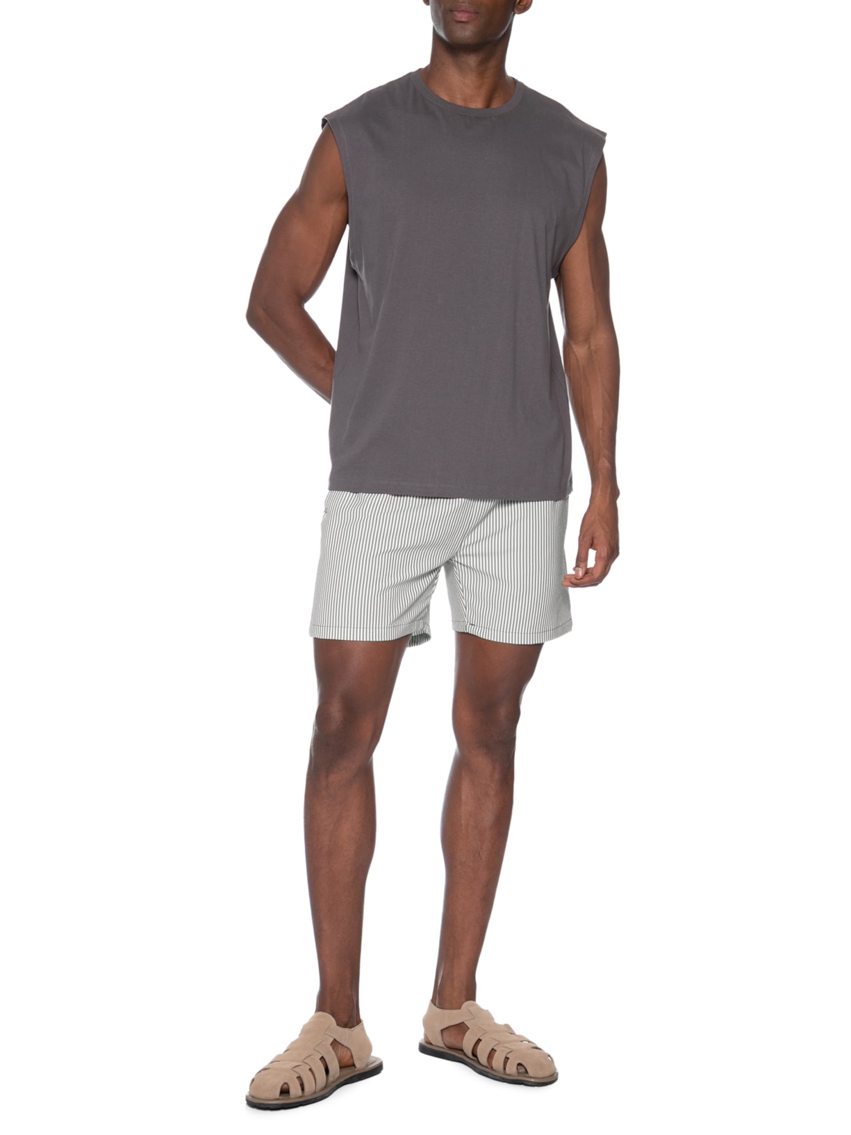 Short Masculino Listrado Cinza Basiq Men