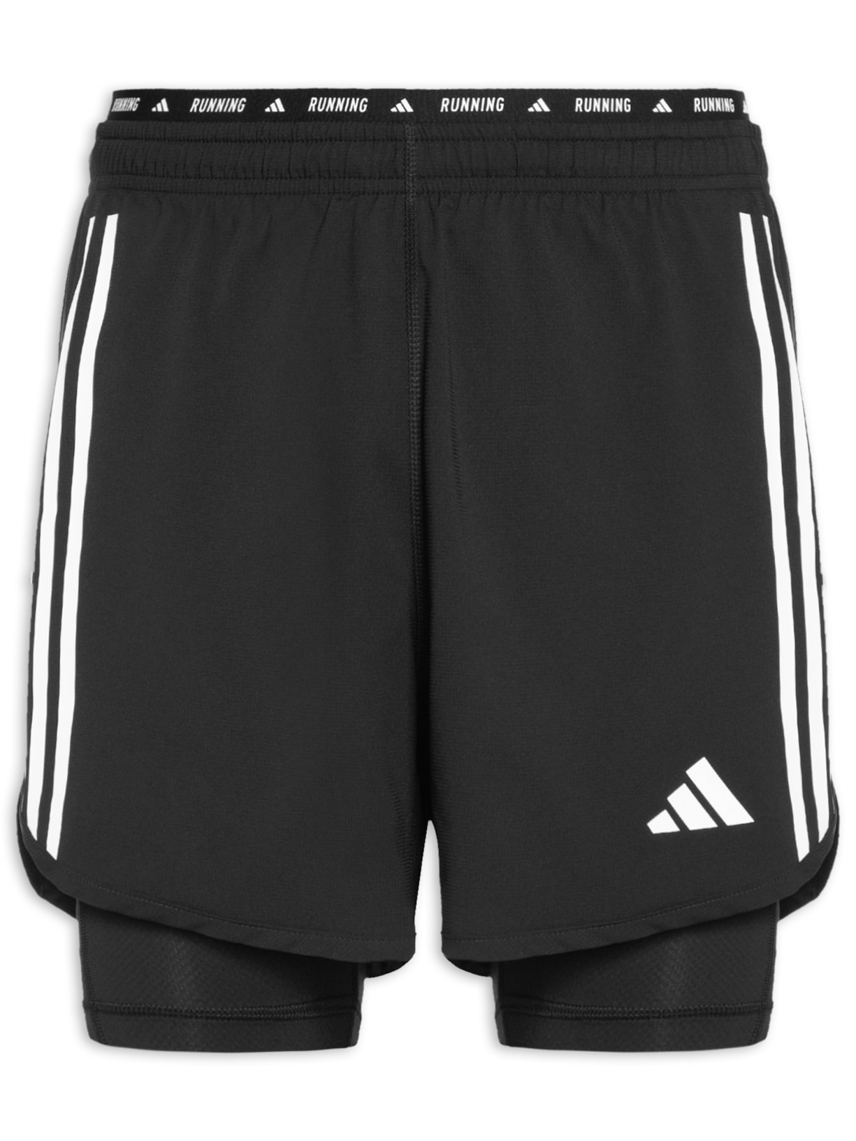 Short Masculino Own The Run Excite 3 Listras 2 em1 - Preto