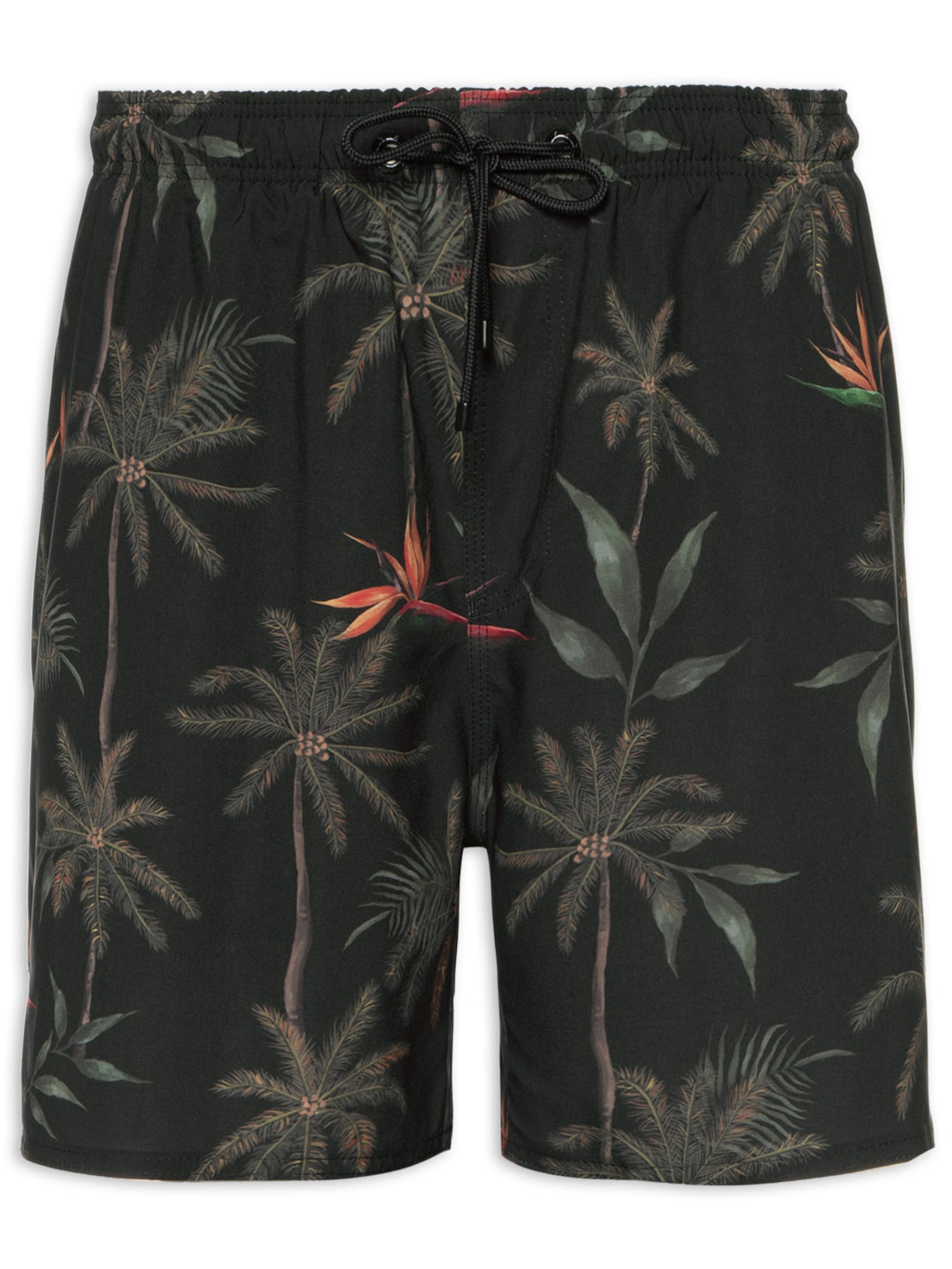 Short Masculino Praia Estampa Tropical Palms - Preto