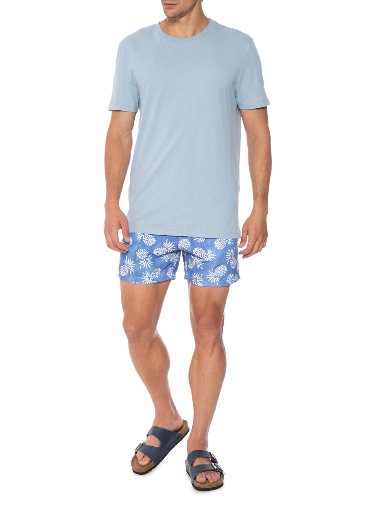 Short Masculino Praia Estampado Abacaxi Azul Pineapple