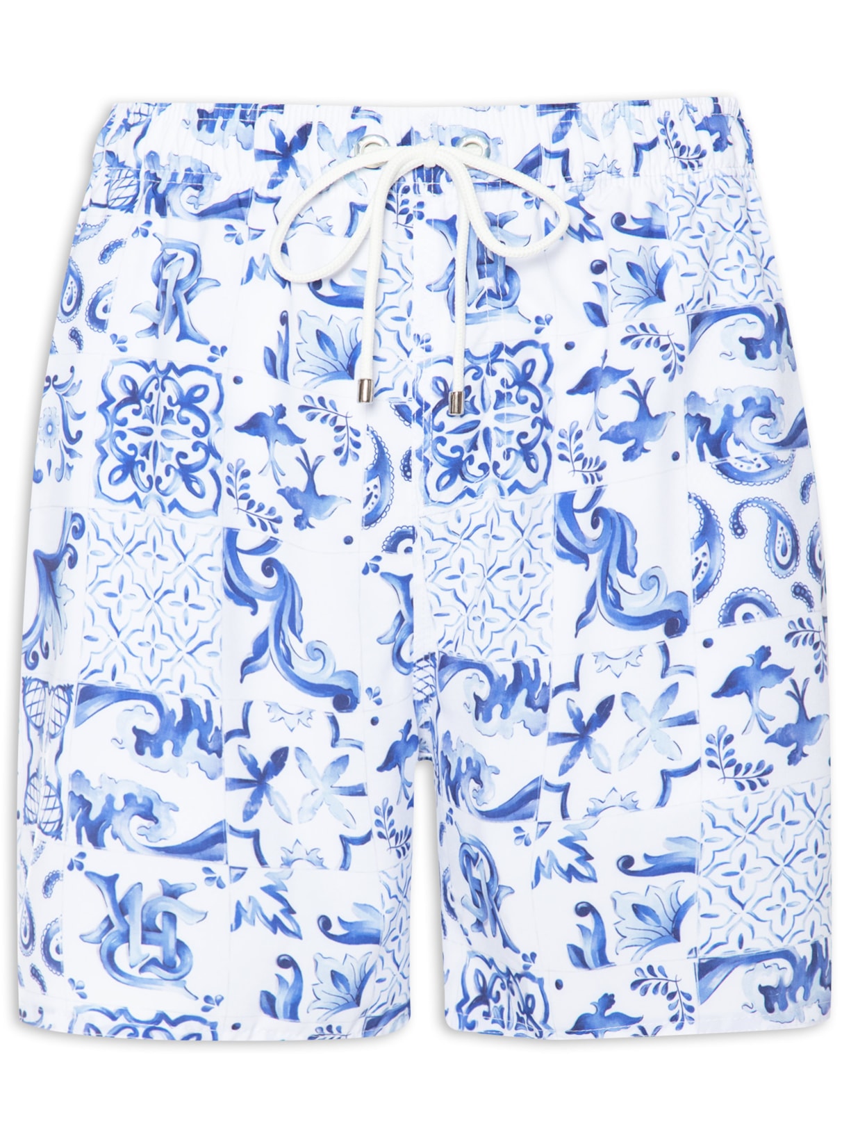 Short Masculino Praia Estampado Azulejo Tropical - Azul