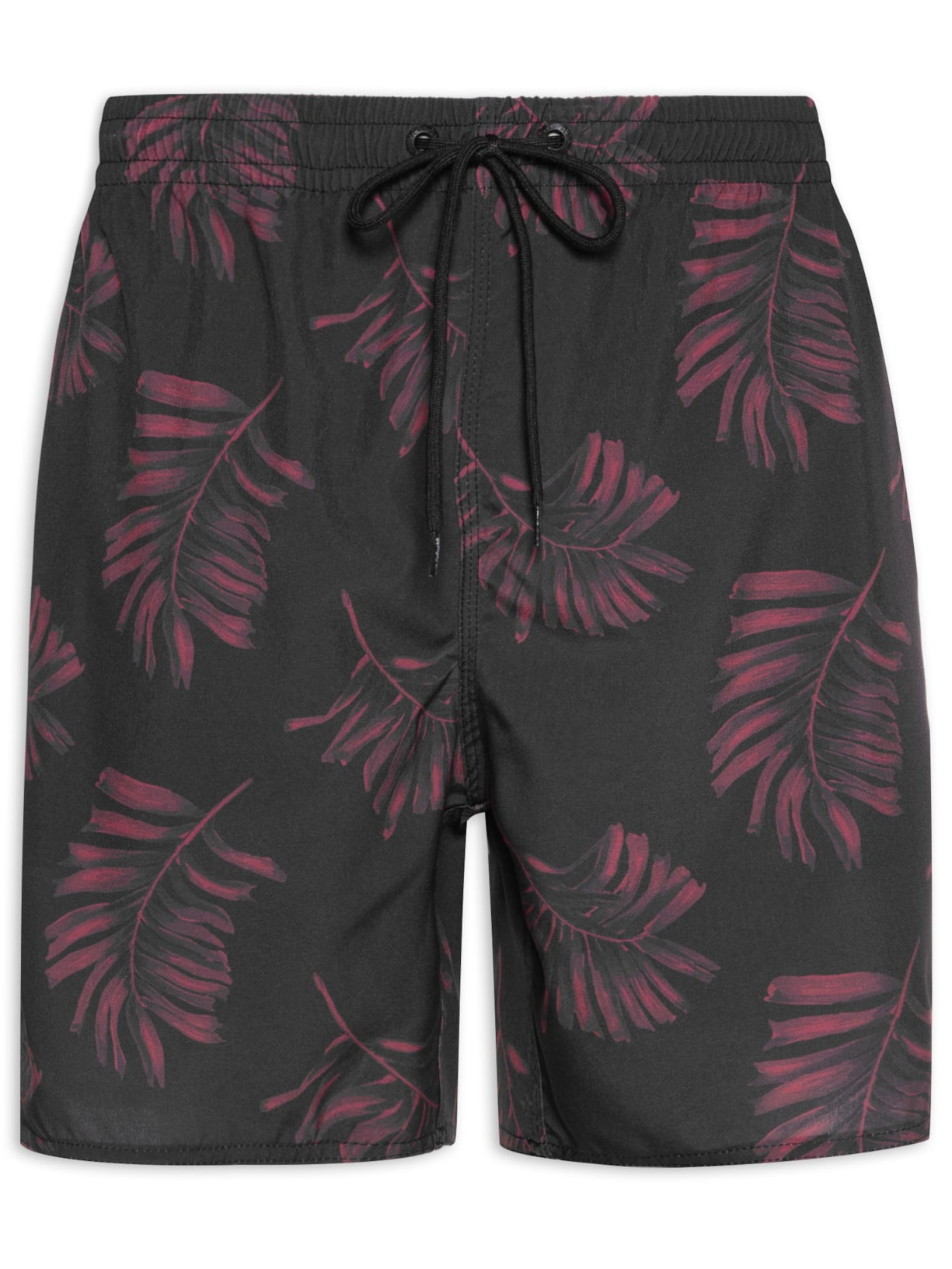 Short Masculino Praia Estampado Folhas - Preto