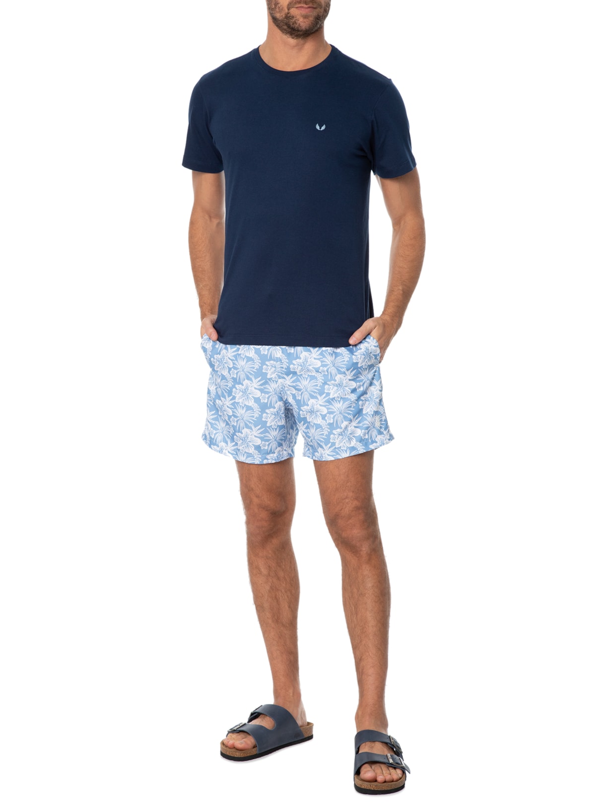 Short Masculino Praia Estampado Hibisco Azul Pineapple