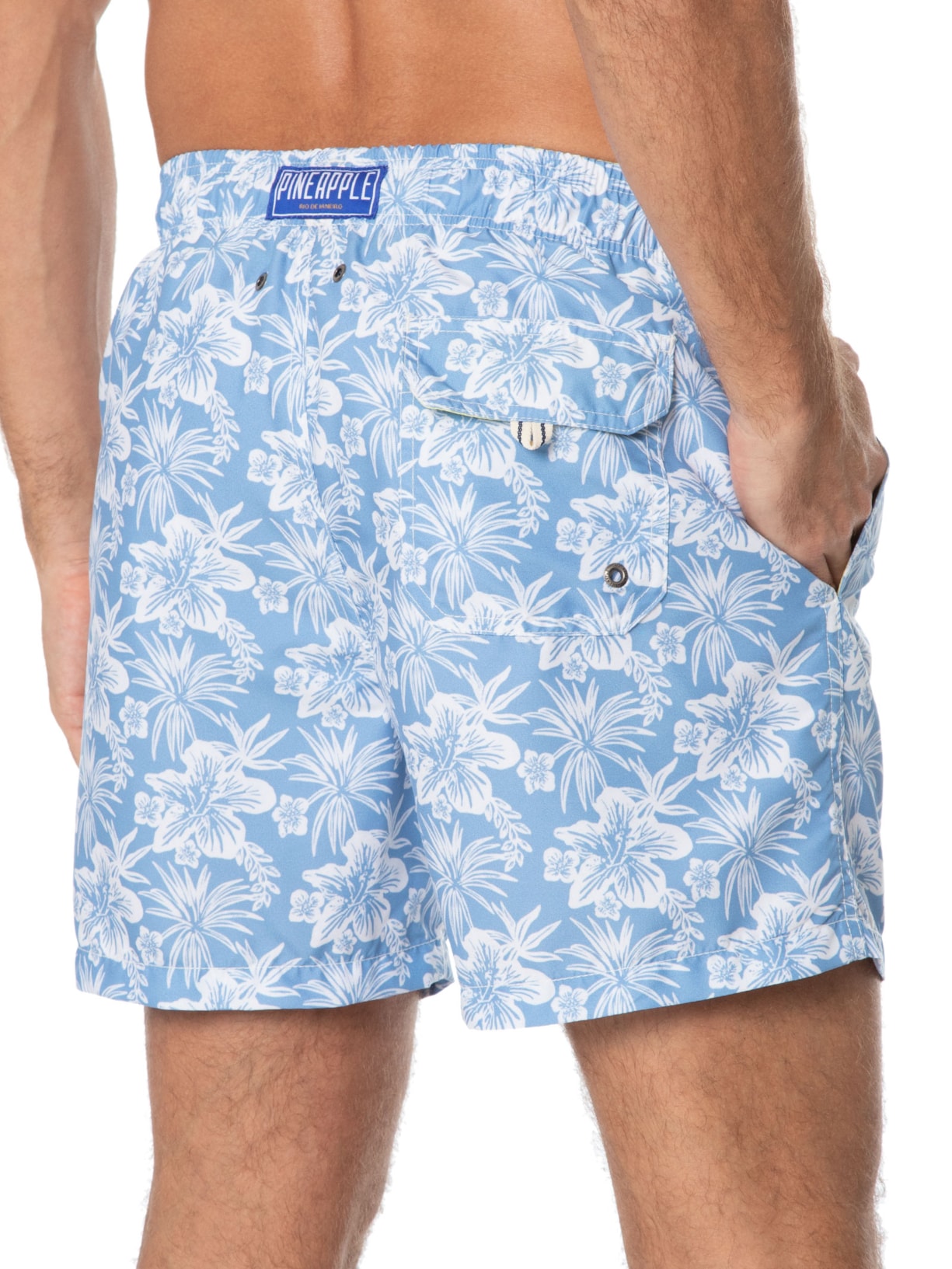 Short Masculino Praia Estampado Hibisco Azul Pineapple
