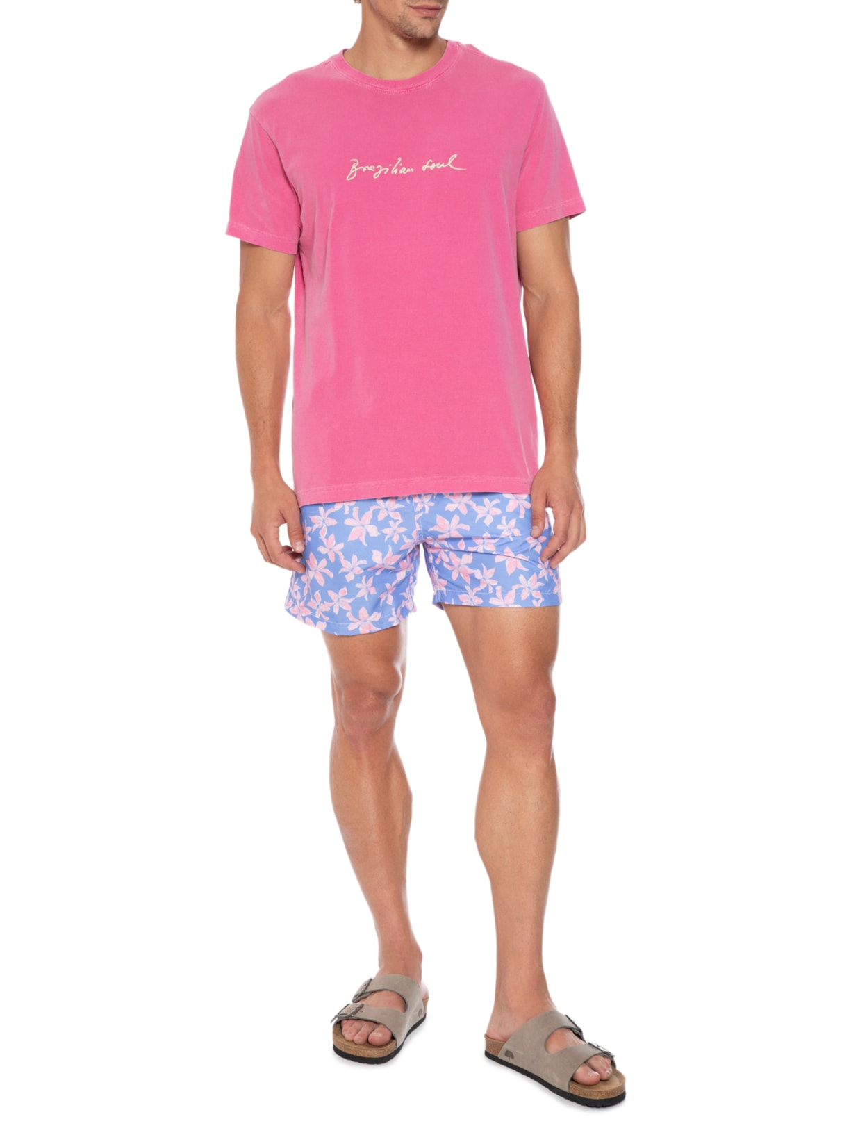 Short Masculino Praia Estampado Lirios Rosa Pineapple