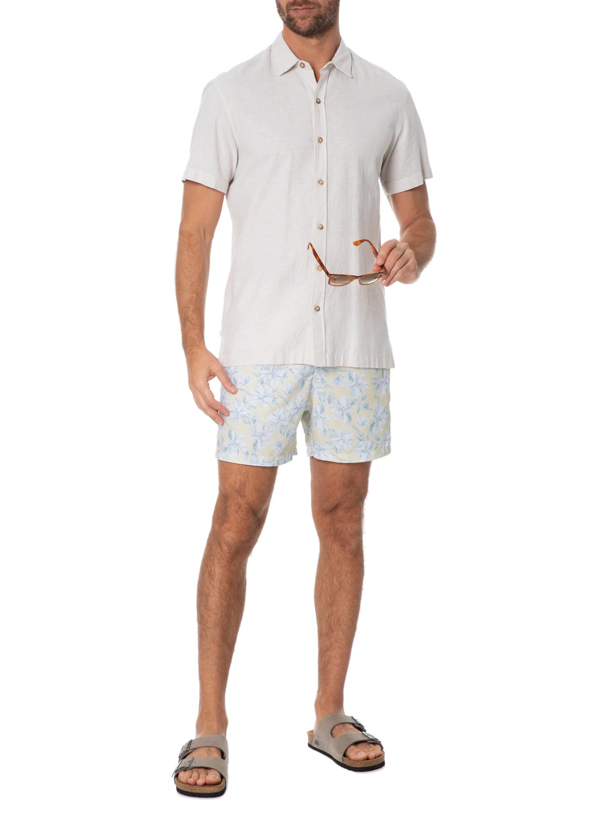 Short Masculino Praia Estampado Spring Flower Amarelo Pineapple