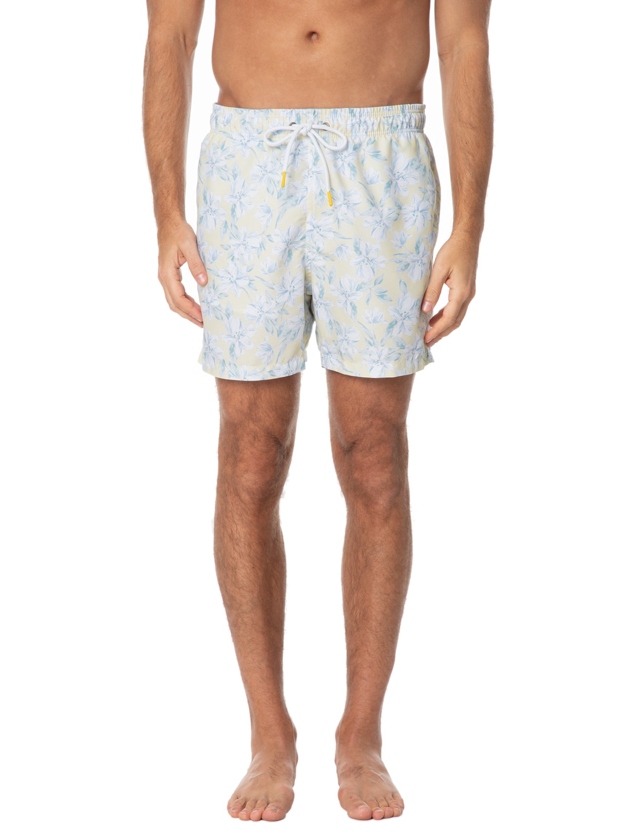 Short Masculino Praia Estampado Spring Flower Amarelo Pineapple