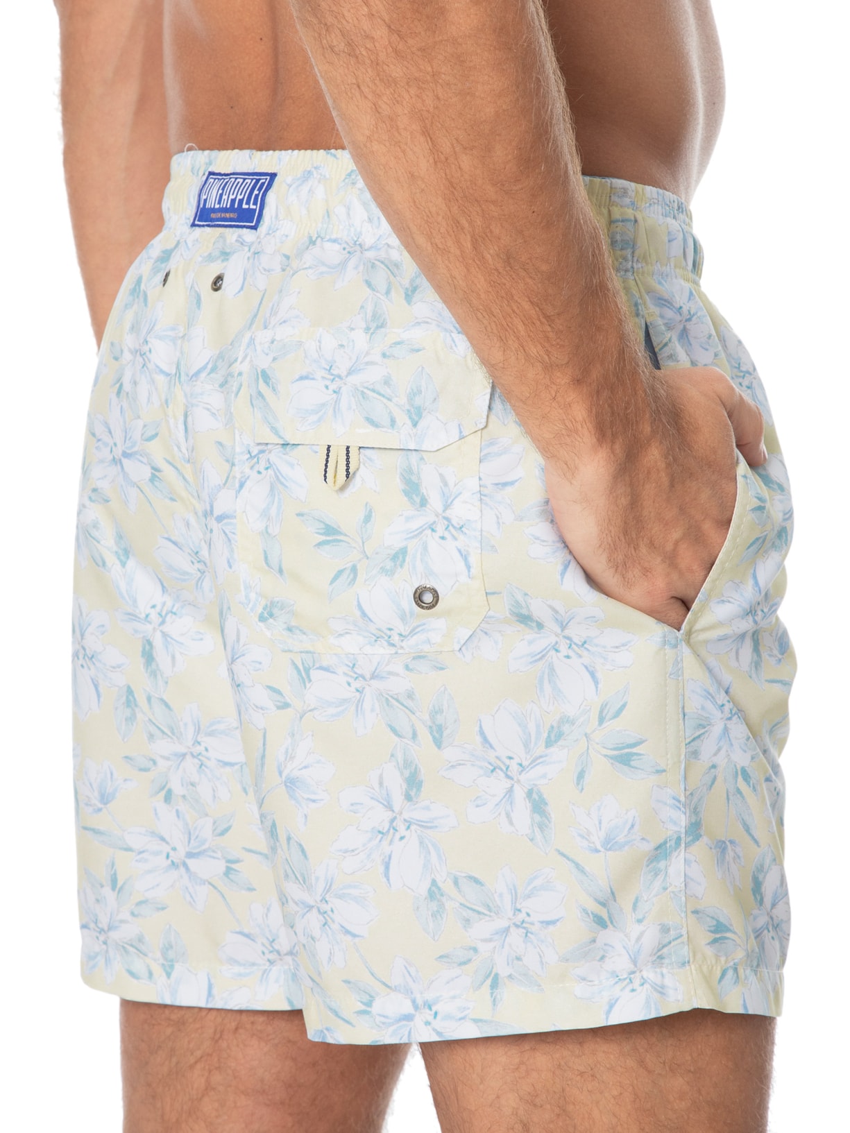 Short Masculino Praia Estampado Spring Flower Amarelo Pineapple