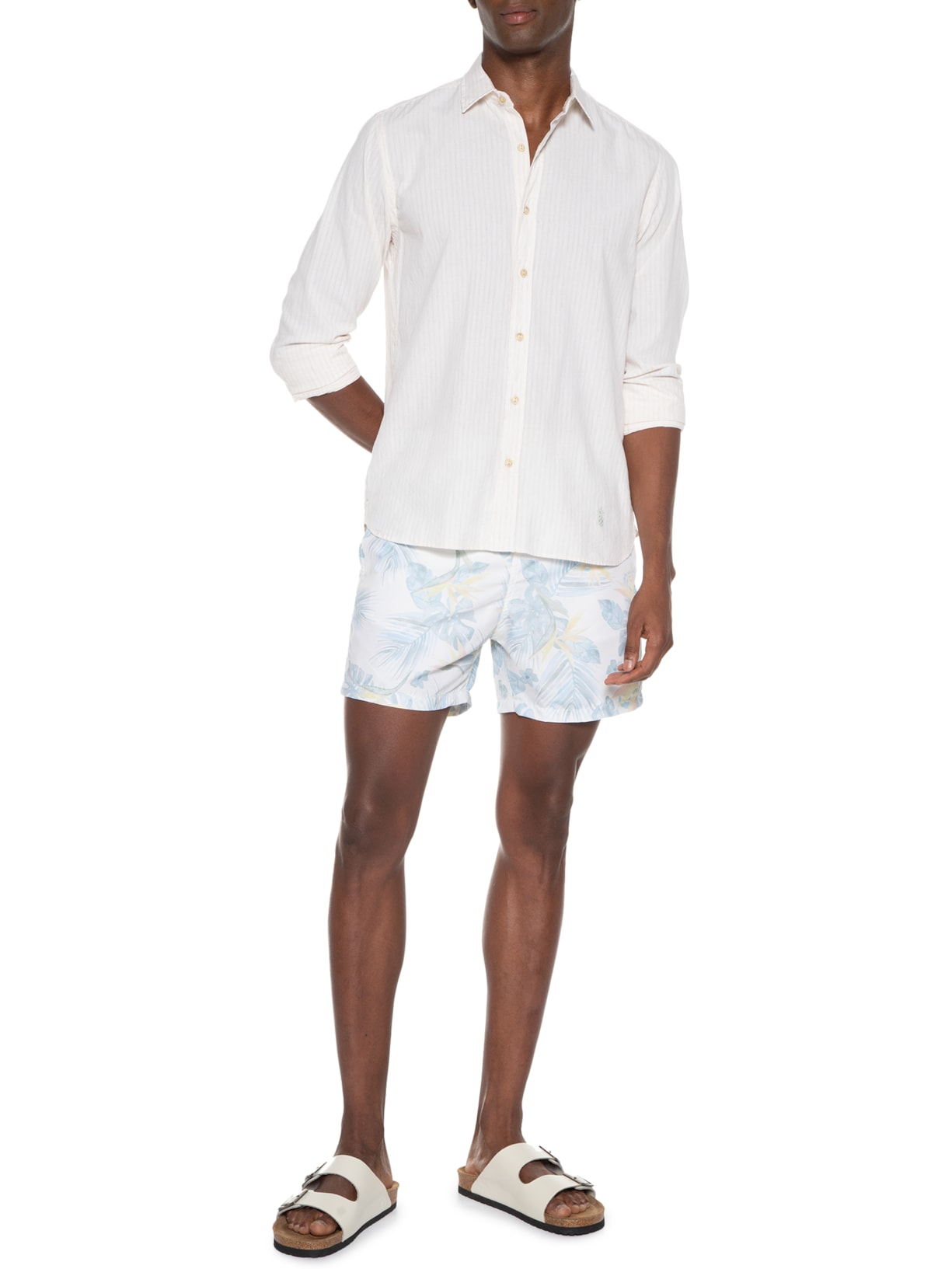 Short Masculino Praia Estampado Tropical Off White Pineapple