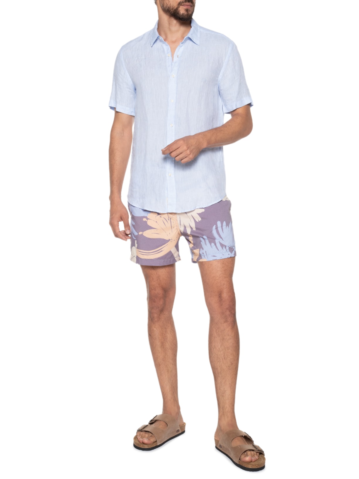 Short Masculino Praia Folhas Tigre Roxo Richards