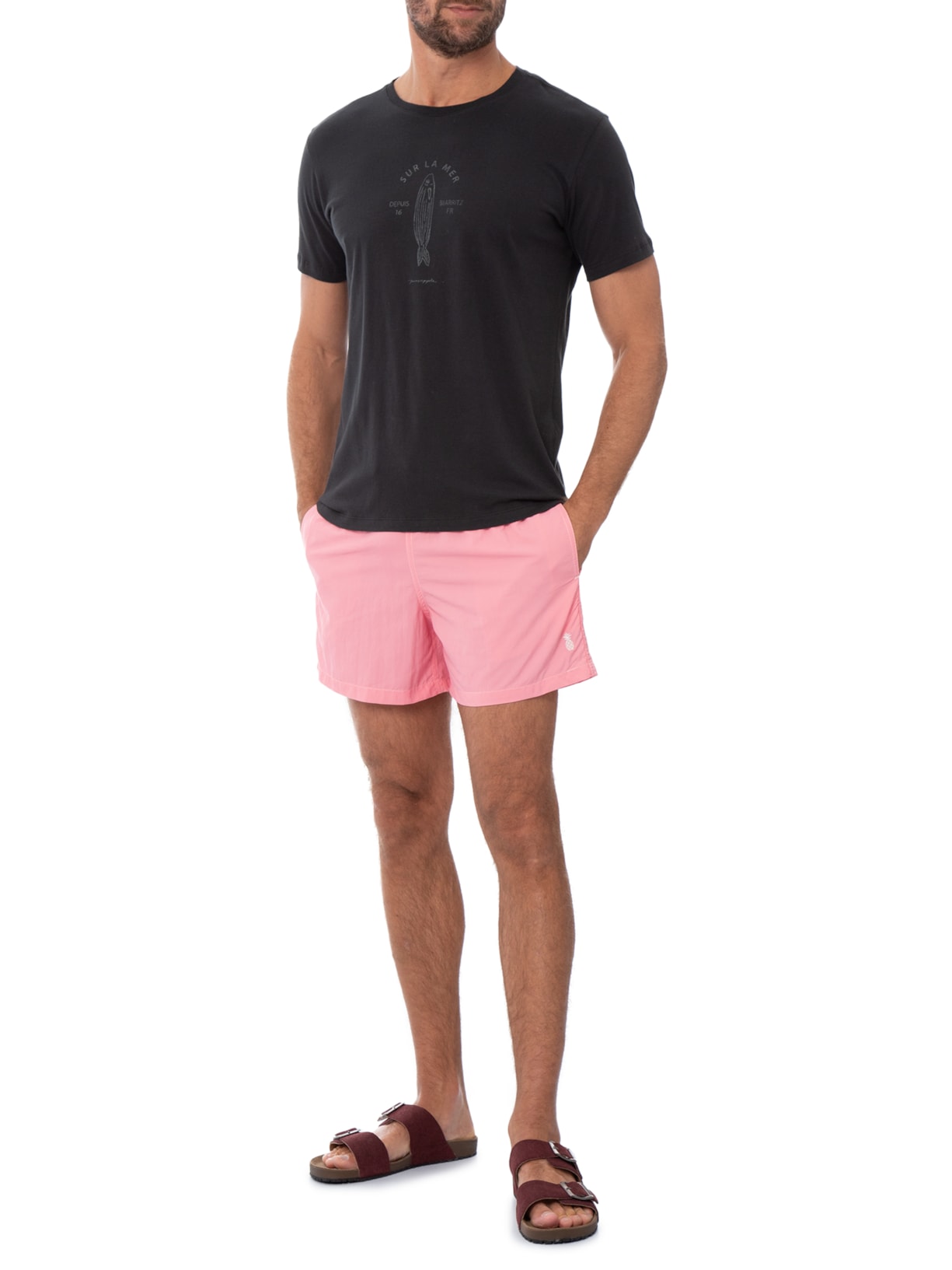 Short Masculino Praia Liso- Laranja Pineapple