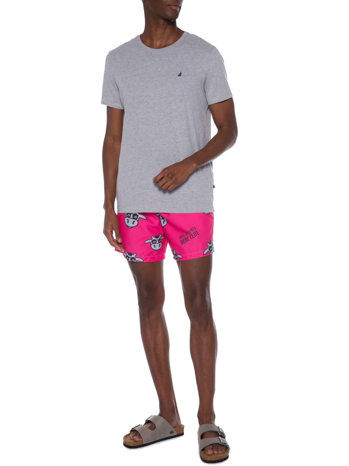 Short Masculino Praia Não Aguenta Bebe Leite Rosa Vaca Lôca